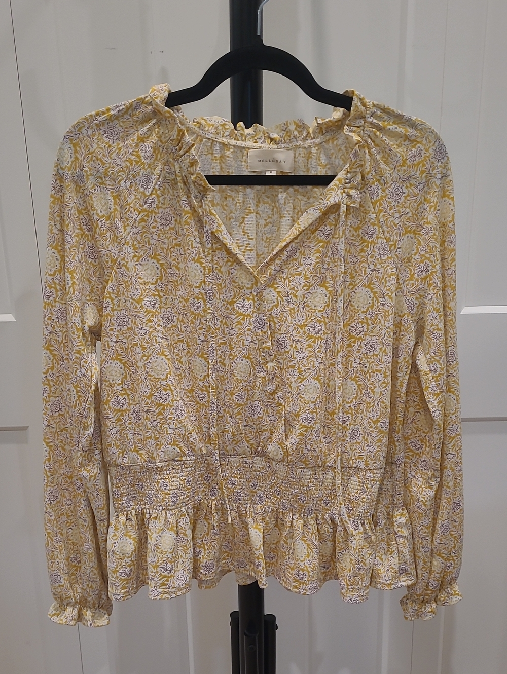 Willow & Clay Yellow Floral Smocked Peasant Blouse